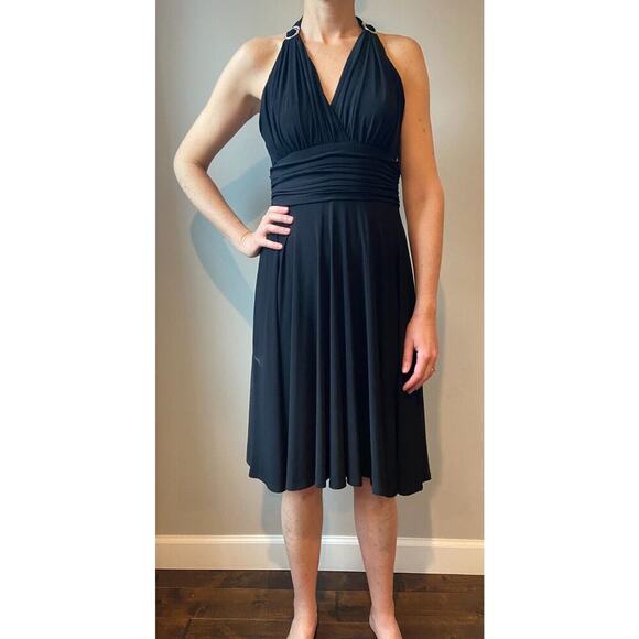 Evan Piccone Black Halter Dress Ruched Waist With Rhinestones Accents, Size 6 - Picture 1 of 7